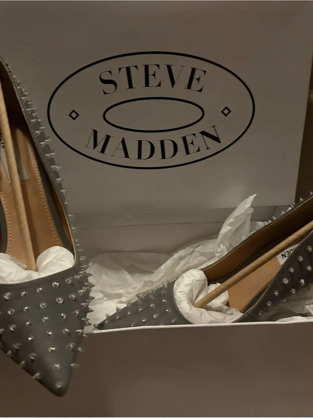 Steve Madden Gray Studded Pointed-Toe Stilettos